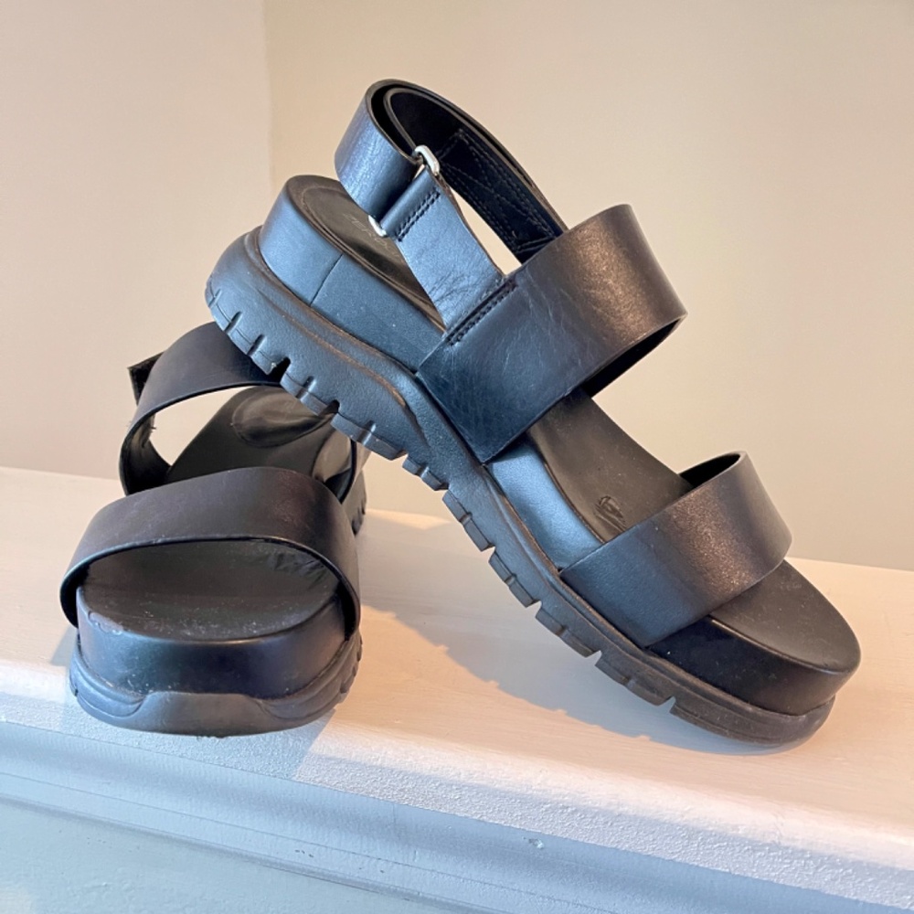 Cole Haan Zero Grand Chunky Black Leather Sandals